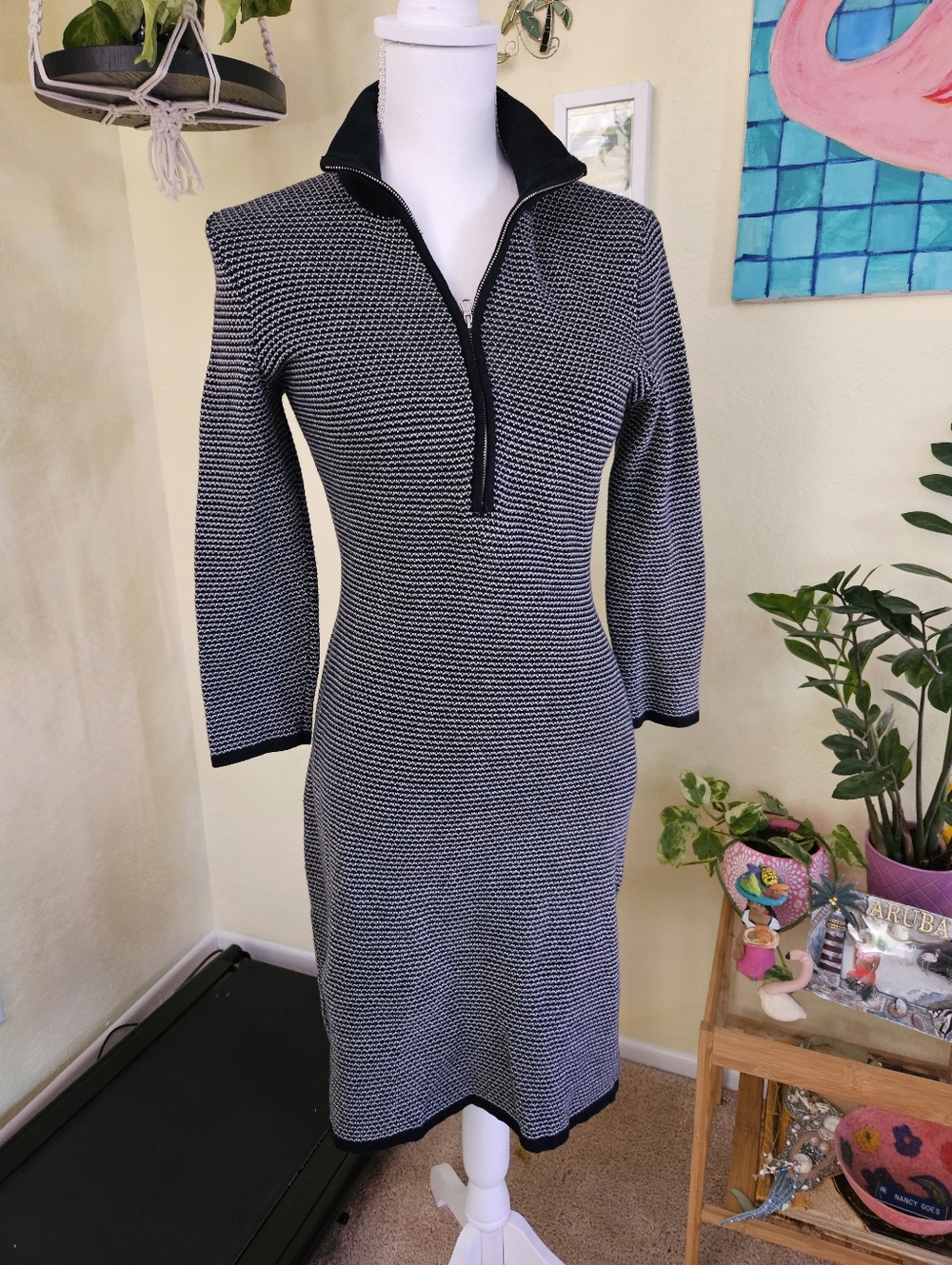 Lauren Ralph Lauren Black and White Knit Zip-Front Women's Dress.